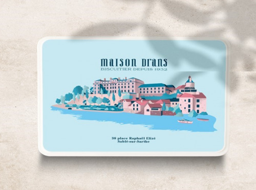 Biscuiterie Maison Drans - Boite Fer Bleu Ciel Garnie de Sablés au Beurre AOP - 500 g