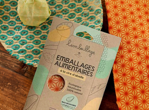 L'embeillage - Emballage alimentaire réutilisable - Bee wrap - Pack 3 formats X5