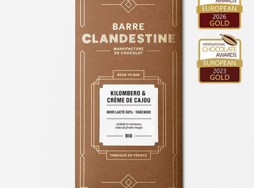 Barre Clandestine - Tablette de chocolat noir et crème de cajou (vegan) - bean to bar