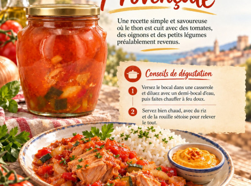 L'OLIVERAIE DU COUDON - THON À LA PROVENÇALE – BOCAL 630 G – 72 CL – 2 PERSONNES
