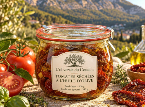 L'OLIVERAIE DU COUDON - TOMATES SÉCHÉES A L'HUILE D'OLIVE 500gr net égouté 350GR