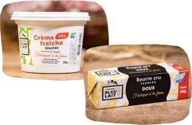 La Ferme de Blas'Lait - Lot Beurre cru fermier doux 200g + Crème fraîche épaisse 40%MG