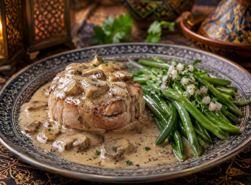 Le Paradis d'Escargot - paupiette de veau savoureuse a la crème et champignons accompagné d'haricots verts pour 1 gourmand