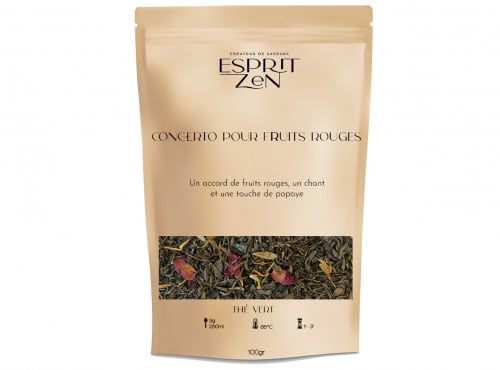 Esprit Zen - Thé Vert "Concerto pour fruits rouges" - fraise - cerise - papaye - Sachet 100g