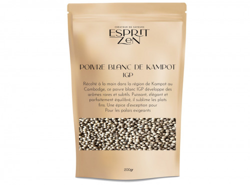 Esprit Zen - Poivre Blanc de Kampot IGP -  sachet refermable de 200g