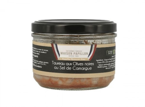 Maison PAPILLON - Artisan depuis 1955 - Terrine de Taureau aux Olives Noires et Sel de Camargue 160g