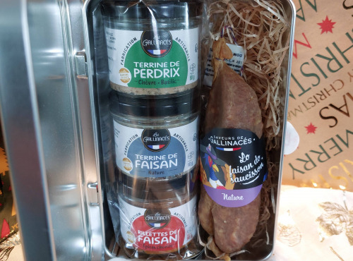 Terre de Gallie - COFFRET BOITE A SUCRE TERRINE ET RILLETTE LES GALLINACES ET SAUCISSON