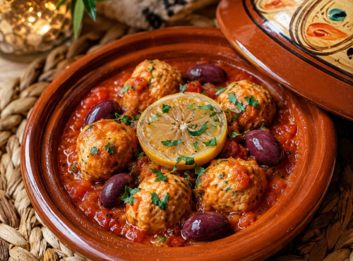 Le Paradis d'Escargot - un joli tajine de boulettes de poisson à la sauce tomate