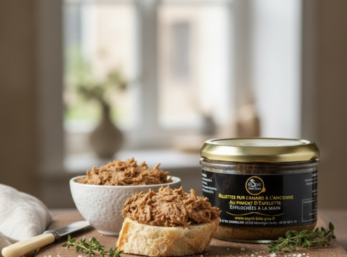 Esprit Foie Gras - Rillettes pur canard à l’ancienne au piment d’Espelette – effilochées à la main – 180 g