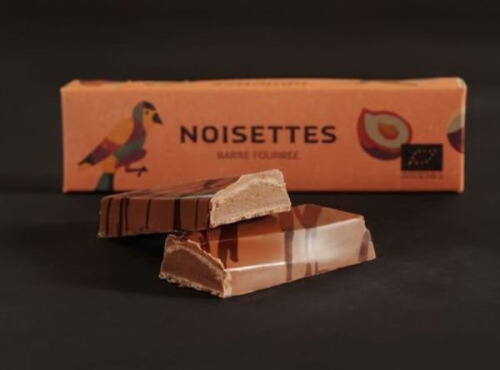 Chocolaterie Origines - Barre fourrées BIO chocolat lait 38% praliné noisettes