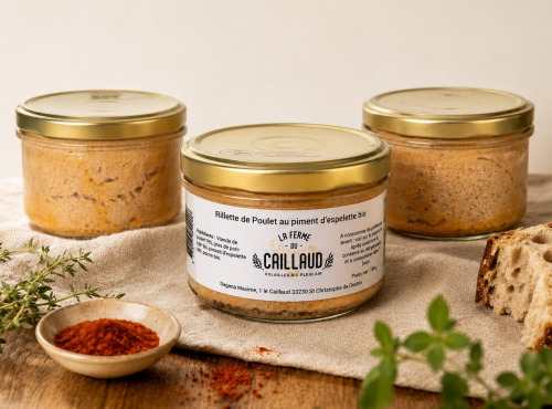 La ferme du Caillaud - Colis de 6 rillettes de poulet BIO au piment d’Espelette – 6 × 190 g