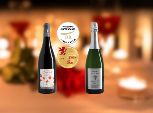 Domaine de la Chopinière du Roy - Coffret Saint Valentin - Vin de Loire Rouge et Blanc pétillant - 2 x 75 cl