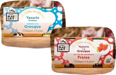 La Ferme de Blas'Lait - Lot Yaourts à la grecque Nature x8 + sur lit de confiture Fraise x4