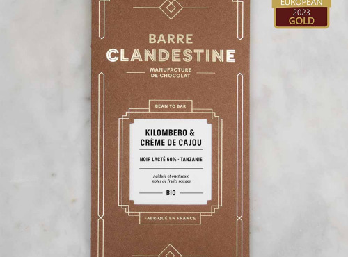 Barre Clandestine - Tablette de chocolat noir lacté bean to bar - Kilombero & crème de cajou - 60g