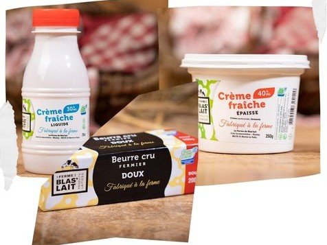 La Ferme de Blas'Lait - Lot Crème fraîche liquide + Crème fraîche épaisse + Beurre cru Fermier doux 200g