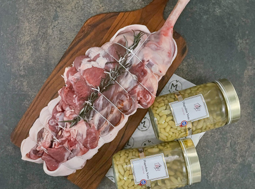 Maison Lascours - Menu de Pâques 1 Gigot d'agneau os coulé 2,5 Kg + 2 bocaux de flageolets