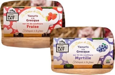 La Ferme de Blas'Lait - Lot Yaourts à la grecque sur lit de confiture Myrtille x4 + Fraise x4