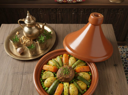Le Paradis d'Escargot - Tajine au boeuf et ces petits légumes 1 personne et sa semoule