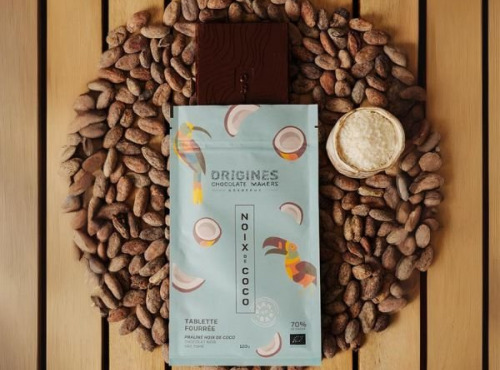 Chocolaterie Origines - Tablette fourrées BIO chocolat noir 70% praliné coco