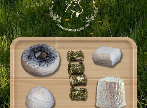 Fromagerie des Gors - Plateau de 5 petits fromages: anneau, petit dôme, petit pavé, bouchons ail des ours, chèvre affiné
