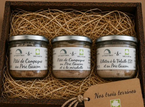Terres de Bon Sens - Lot découverte une rillettes et deux pâtés : campagne, mirabelle