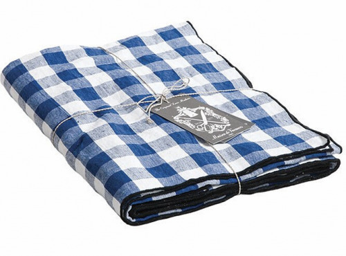 Maison de Vacances - Nappe Bourdon - Toile Mimi Vichy cobalt noir - 145x145