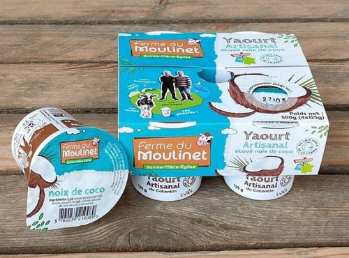 Ferme du Moulinet - 4 Yaourts étuvés au lait frais entier de la ferme*125g - Arôme naturel Noix de coco