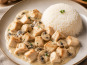 Le Paradis d'Escargot - Émincé de poulet à la crème et aux champignons, riz blanc